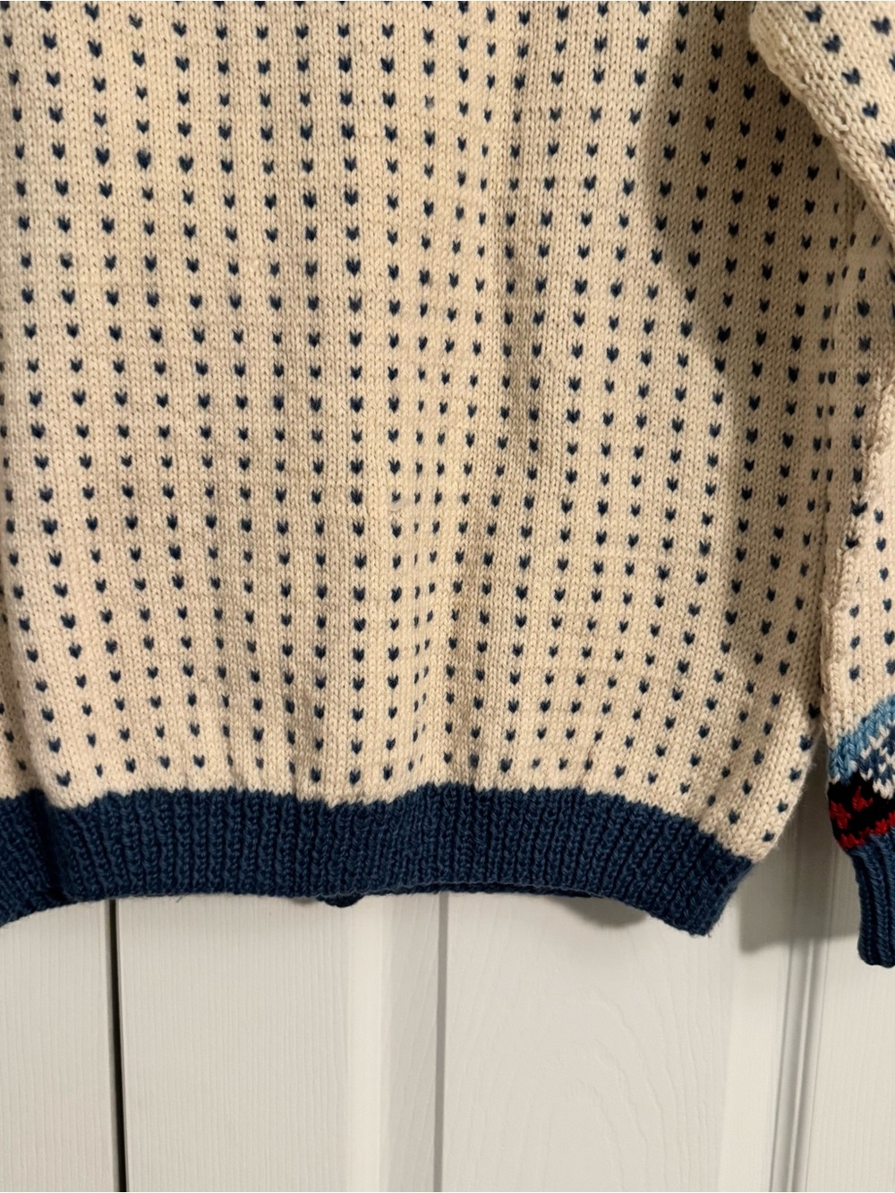 VTG Norwegian Norsk Husflid Fair Isle Wool Cardigan - Cream, Navy, Blue & Red - Picture 10 of 12